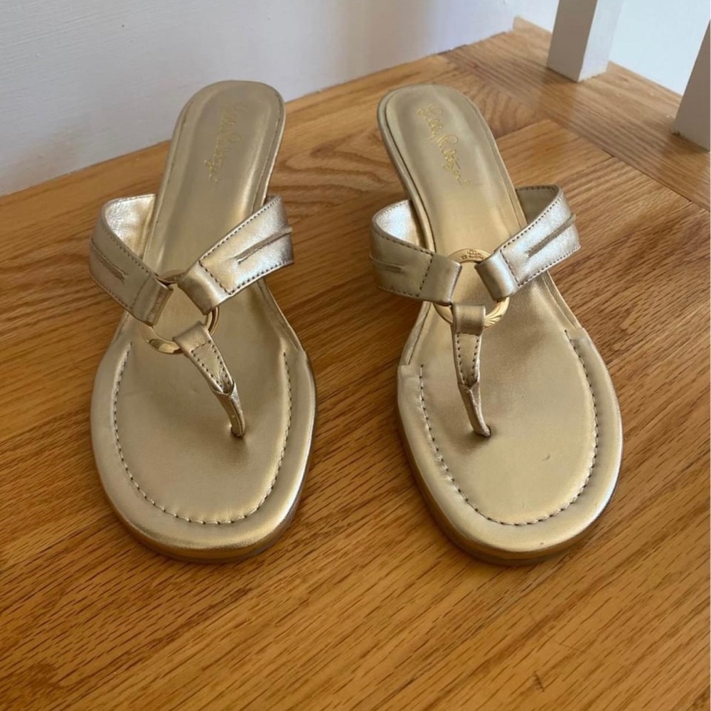 Lilly Pulitzer McKim gold wedge sandals